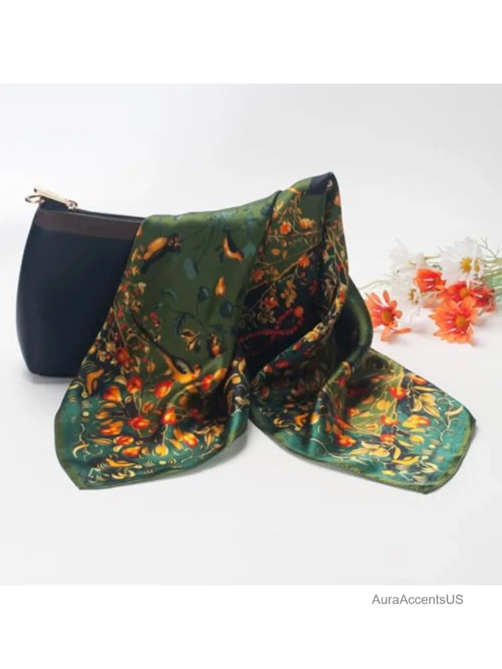 100% Mulberry Silk Scarf 21x21 Lightweight Neckerchief Digital Print Unisex